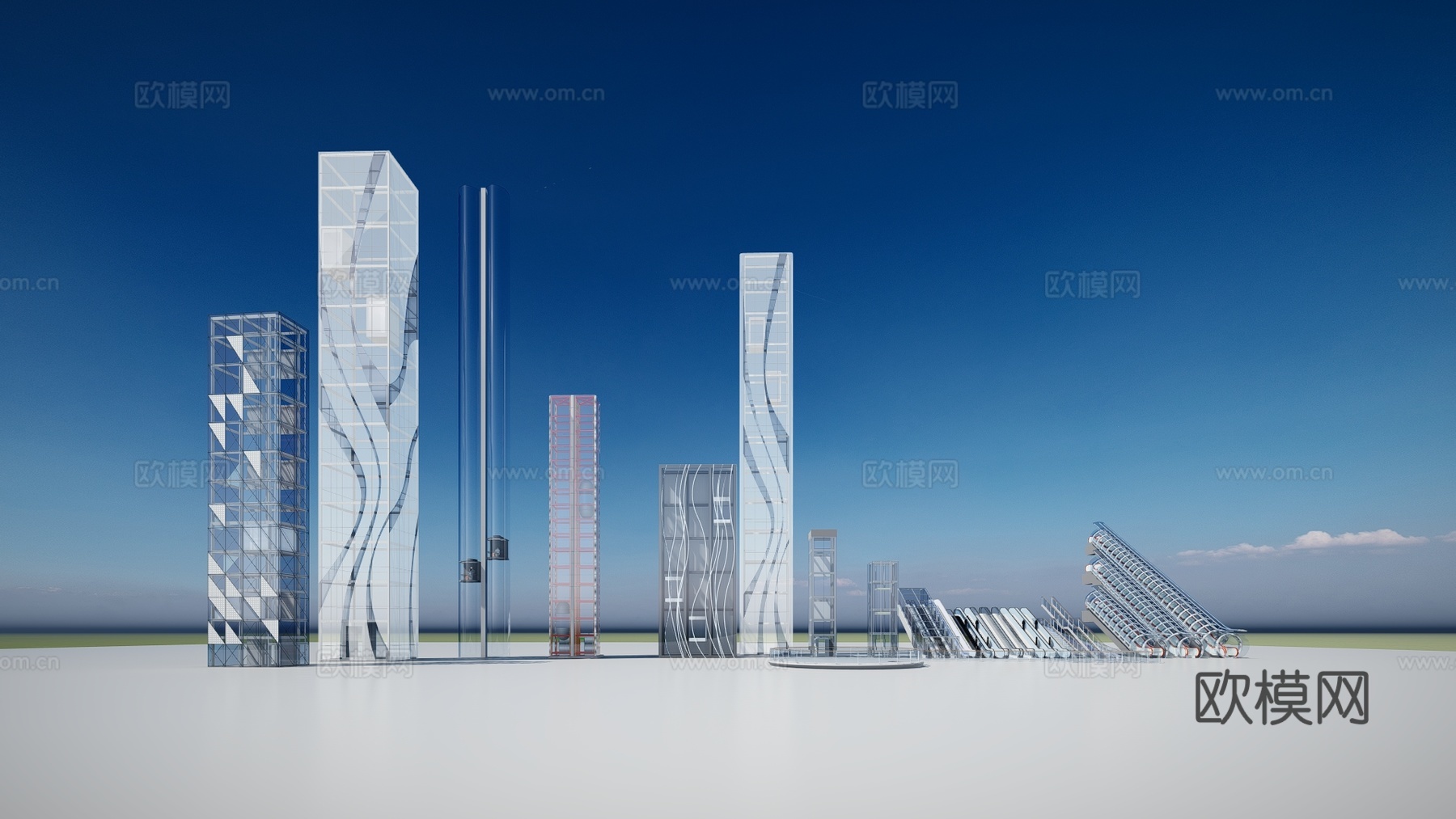 现代直梯扶梯观光电梯su模型下载