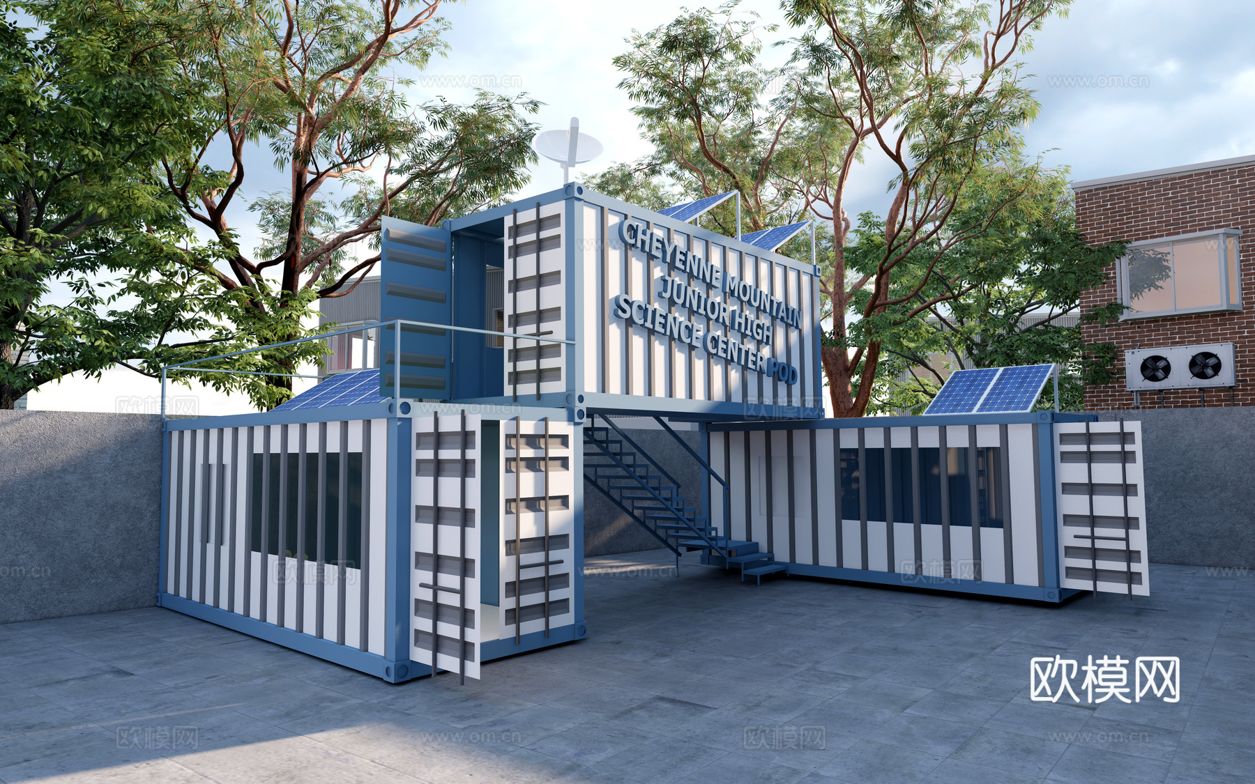 现代集装箱建筑外观su模型下载