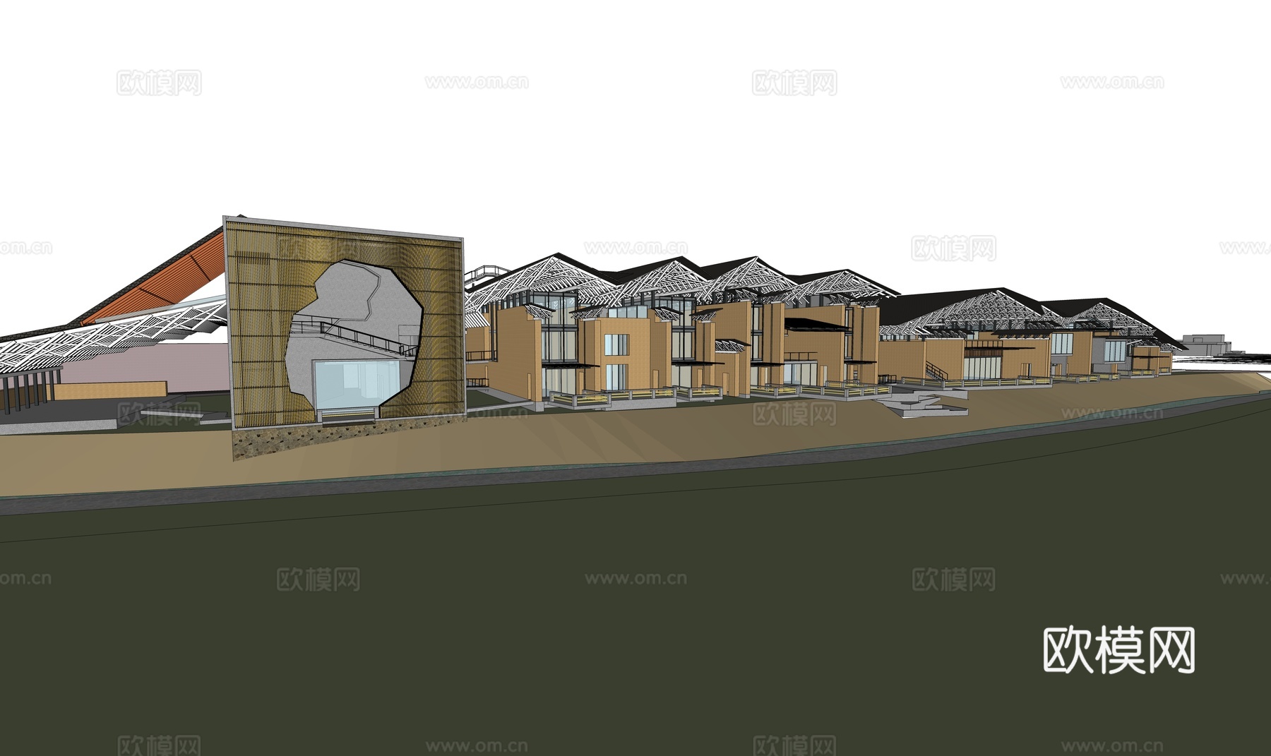 现代展览馆建筑外观su模型下载