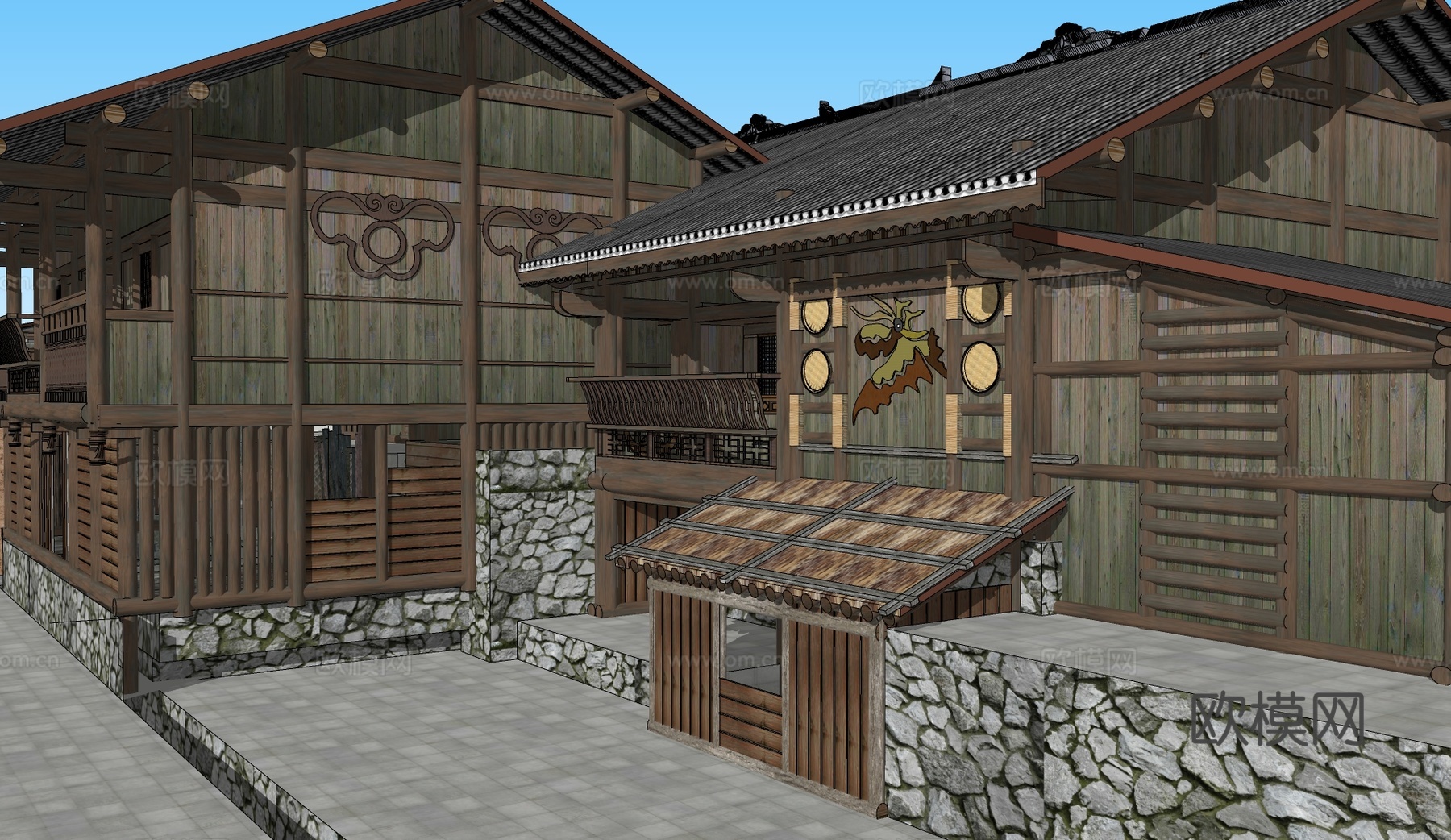 中式乡村古建木屋民居su模型下载
