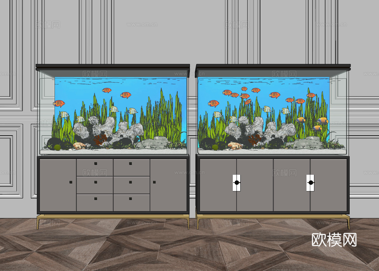 现代鱼缸水族箱su模型下载