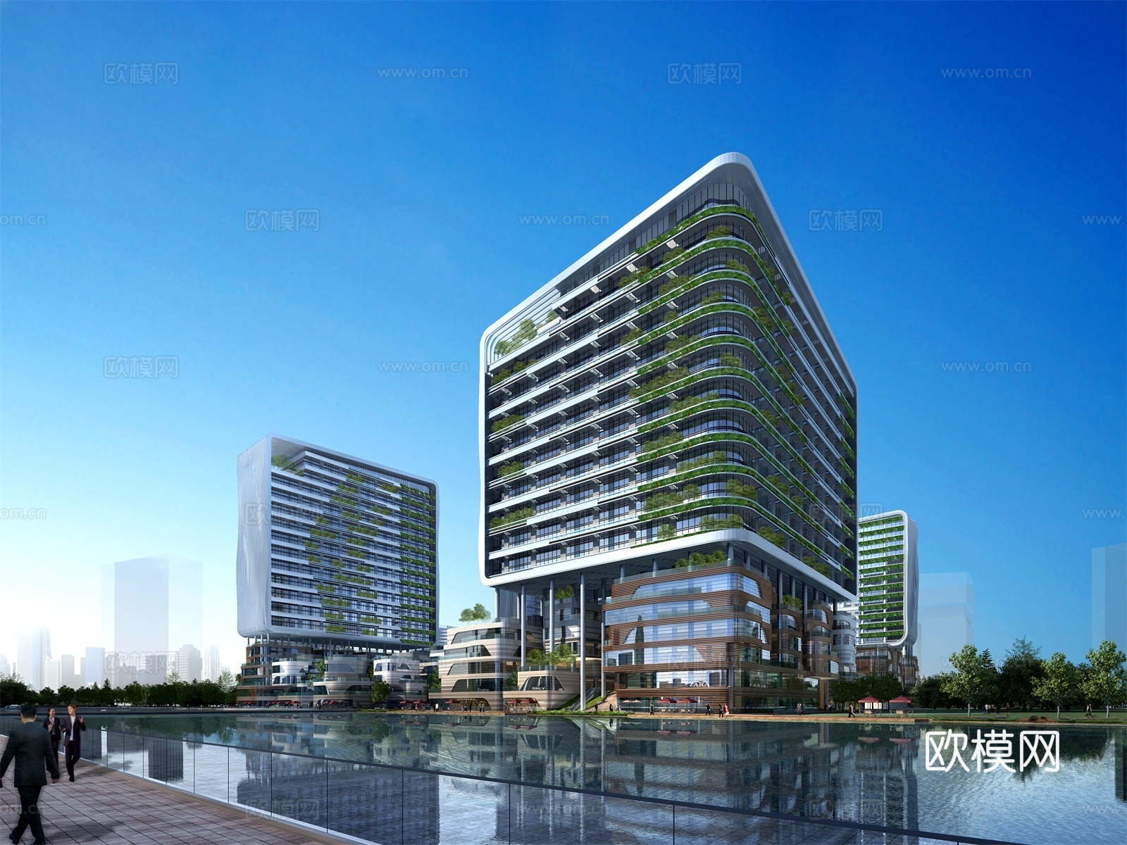 现代商业中心建筑外观su模型下载