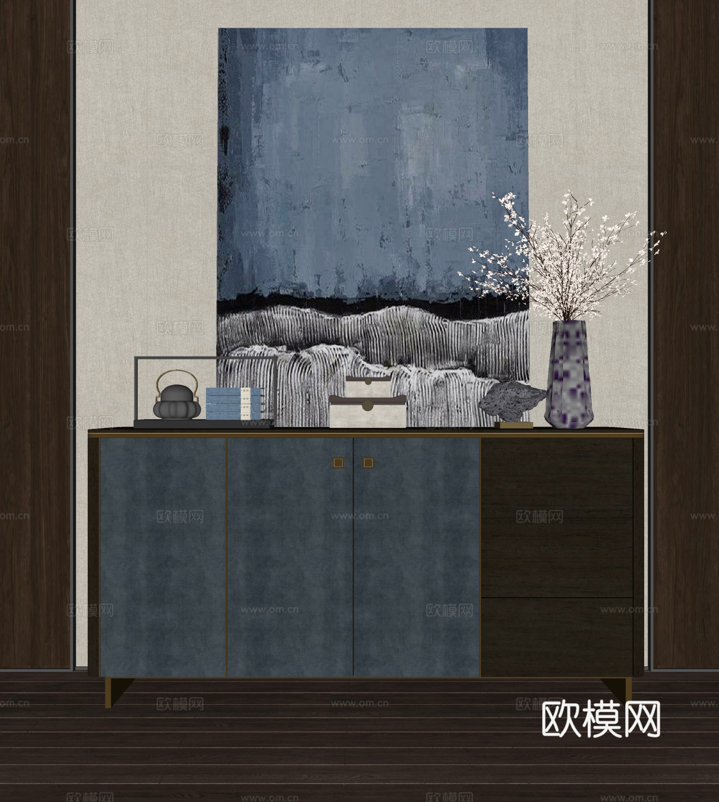 新中式玄关边柜su模型下载