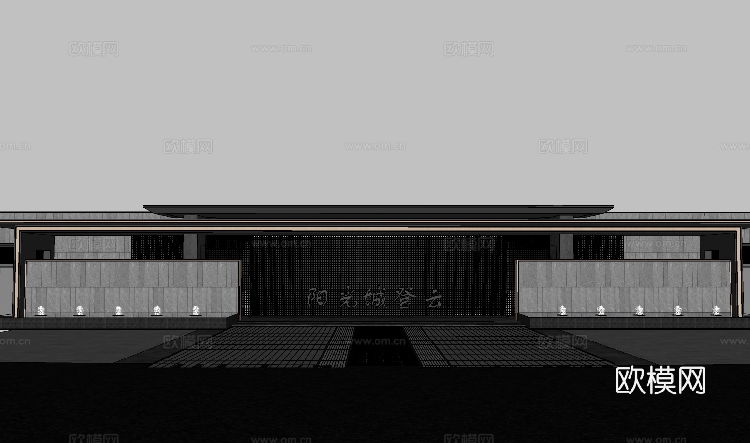 新中式小区景观墙su模型下载