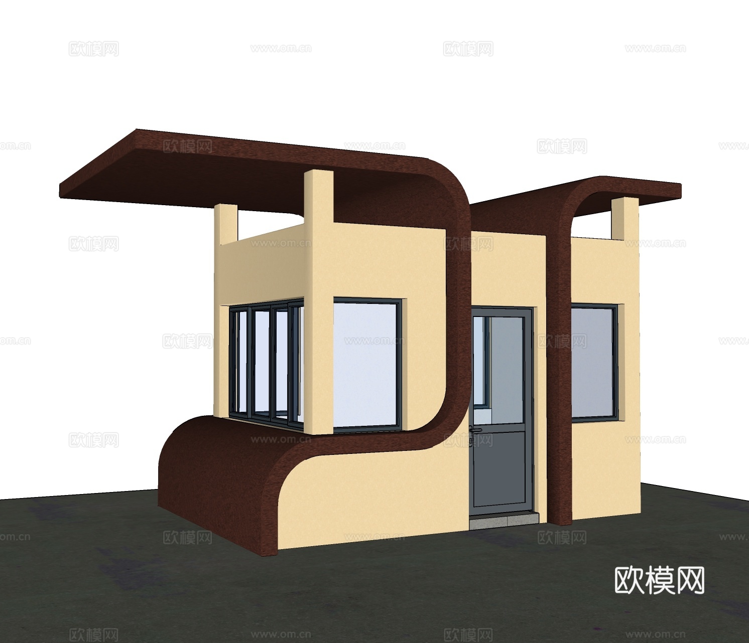 现代门卫室岗亭外观su模型下载