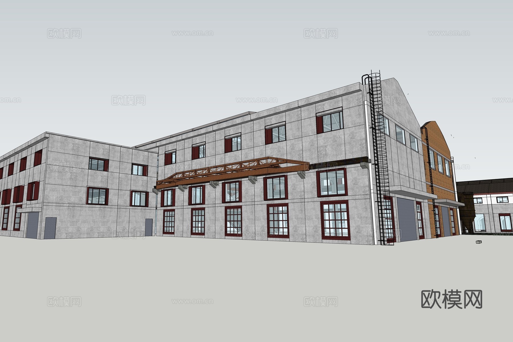 现代工业厂房建筑外观su模型下载