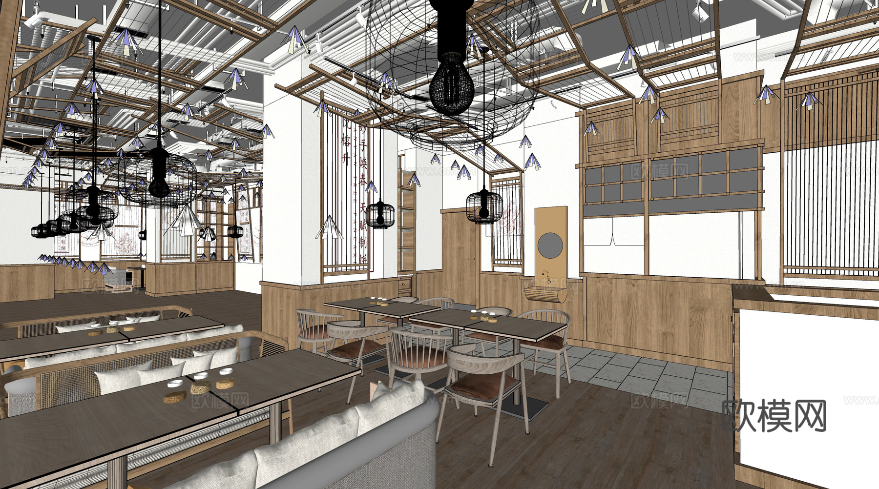 新中式特色小吃店su模型下载