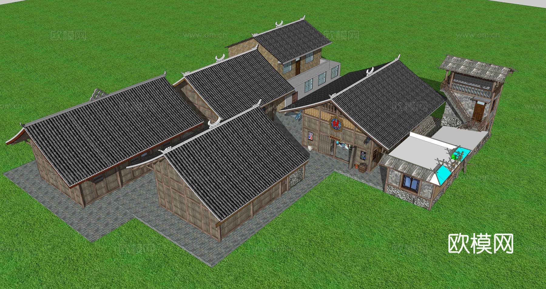 中式古建民居su模型下载
