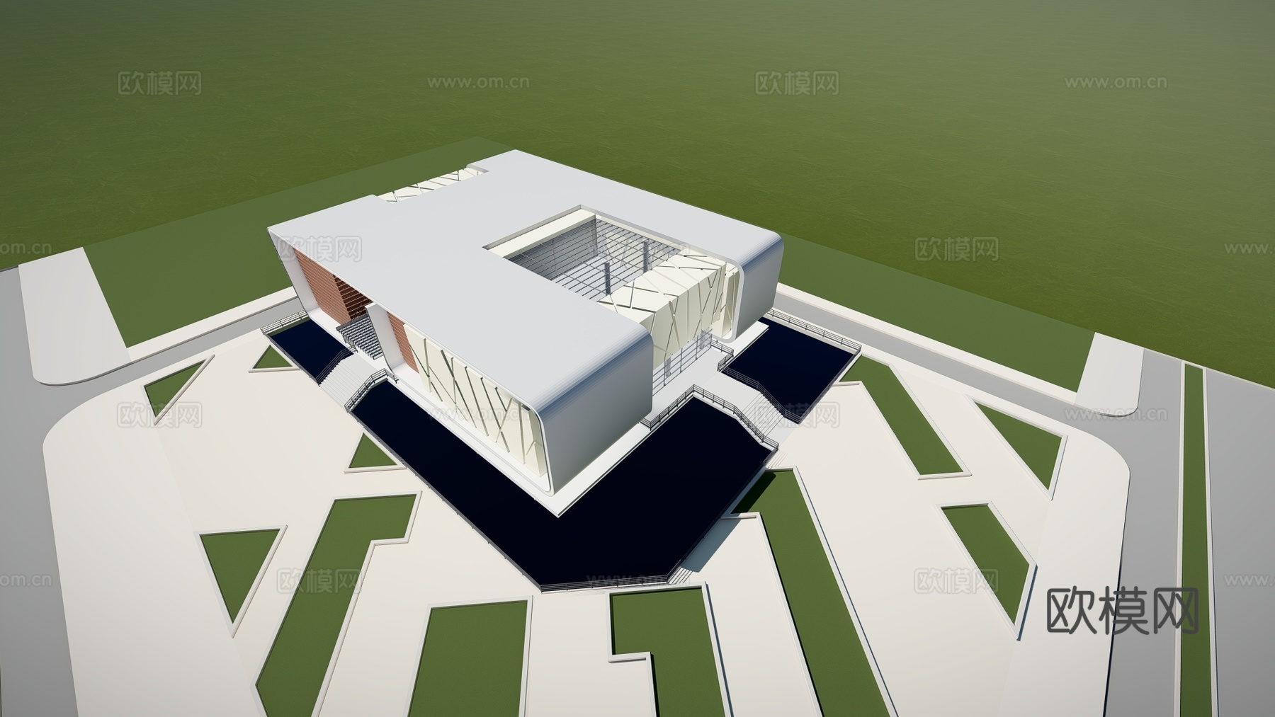现代博物馆建筑外观su模型下载