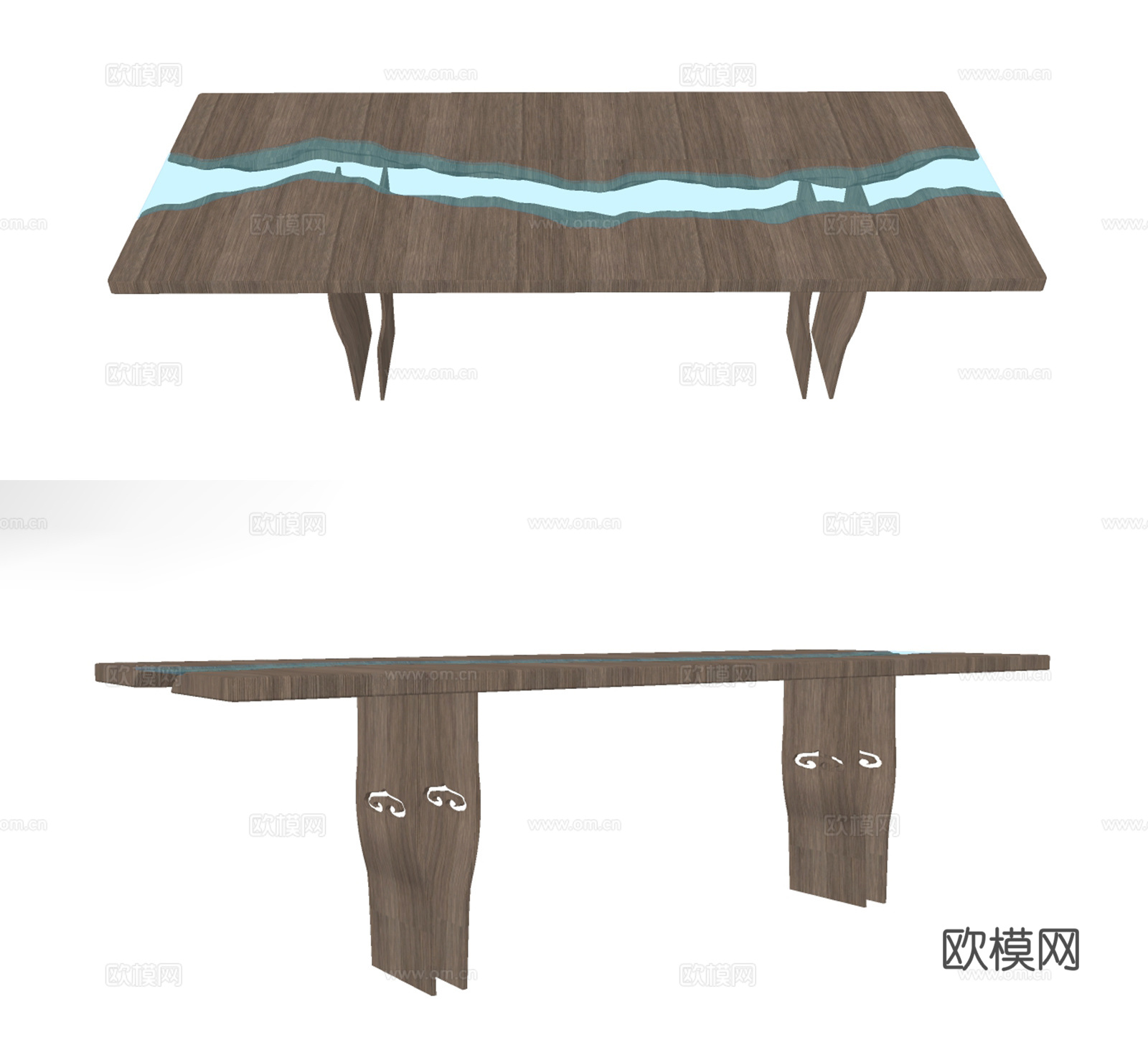 现代条形餐桌su模型下载
