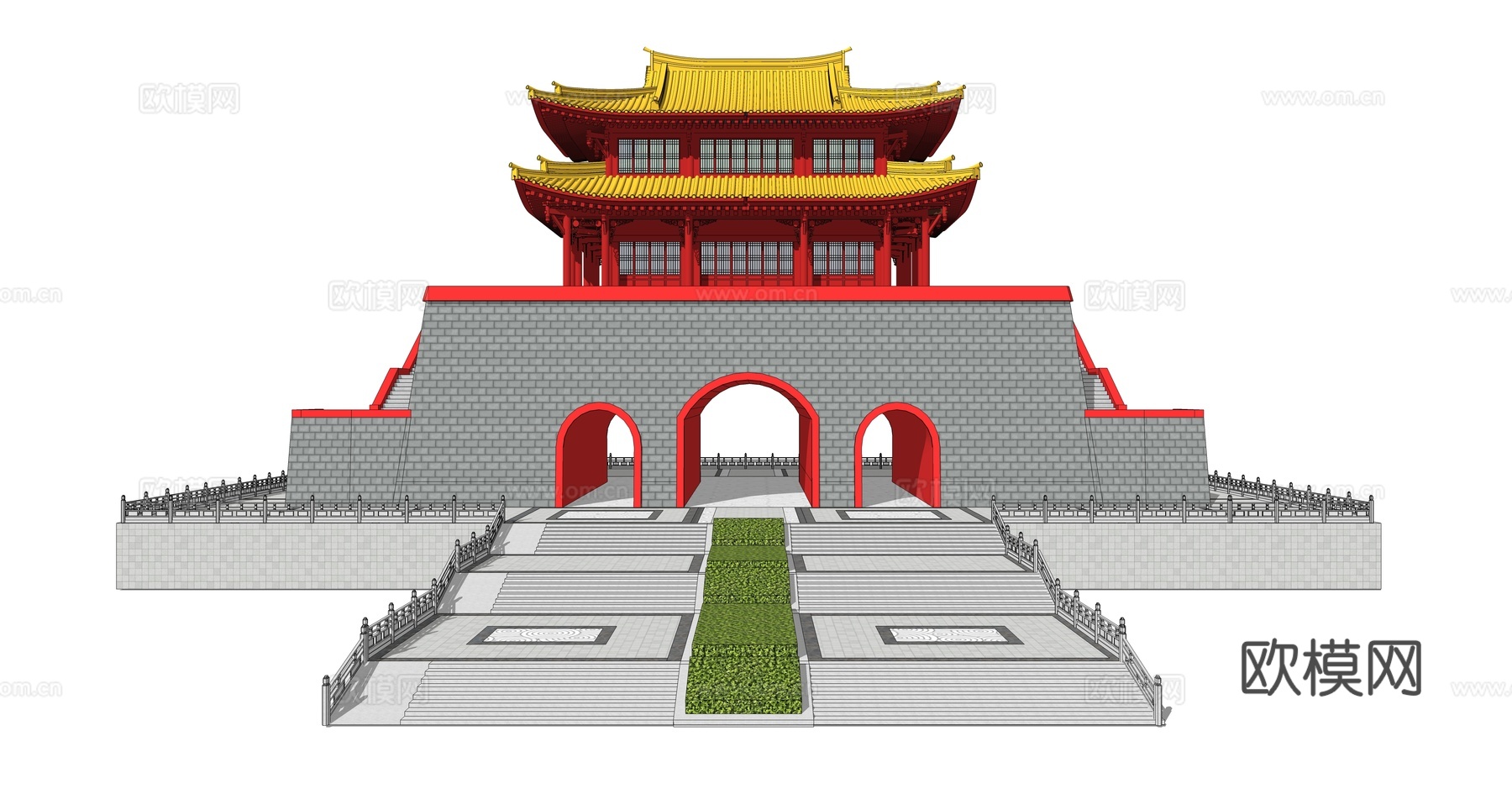 中式古建城楼门楼su模型下载