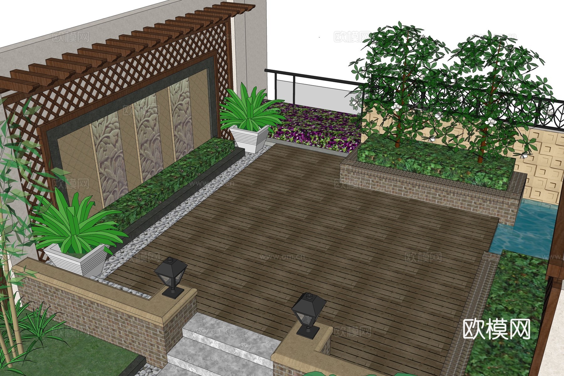 现代屋顶花园su模型下载