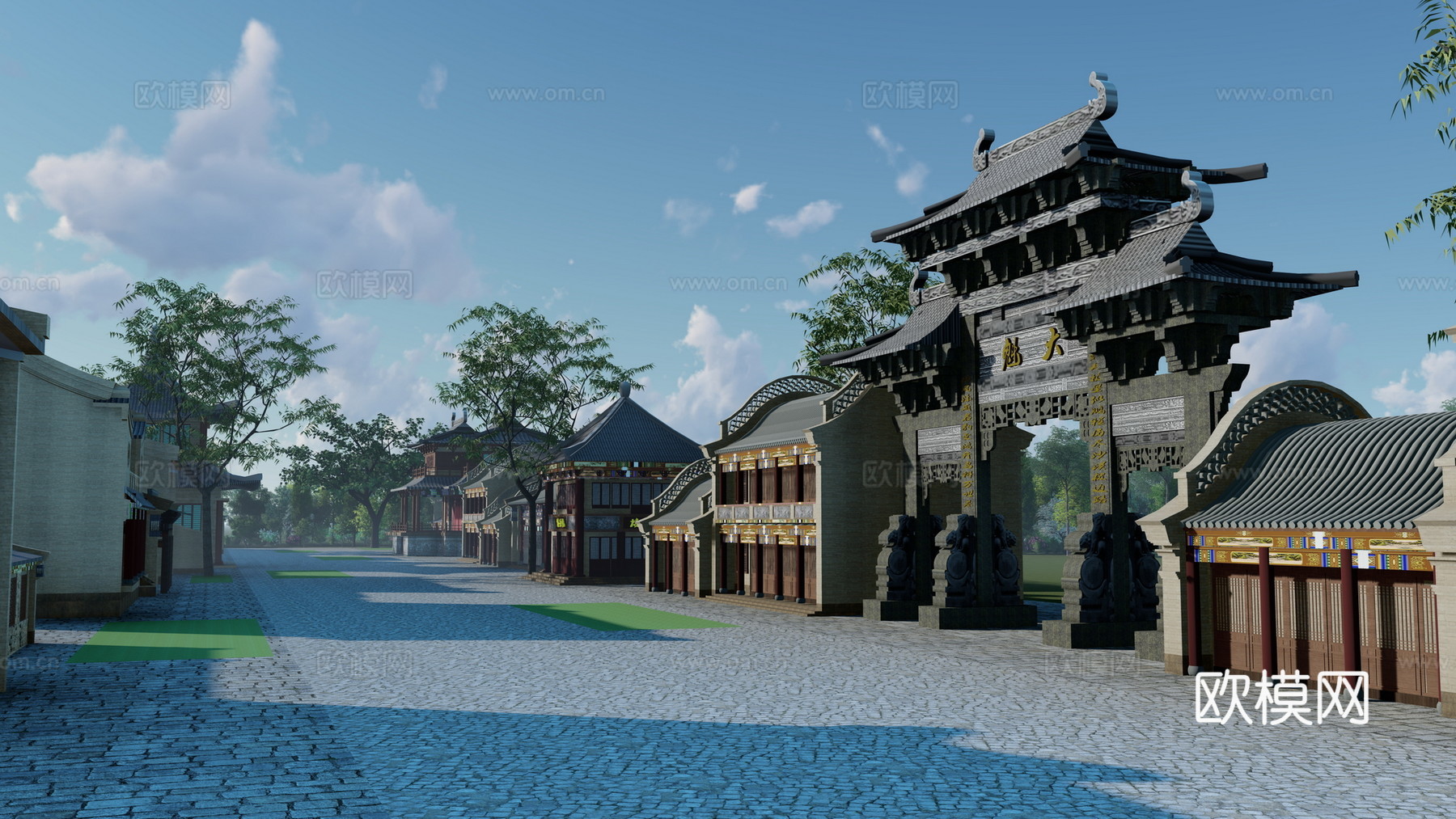 中式古建商业街su模型下载