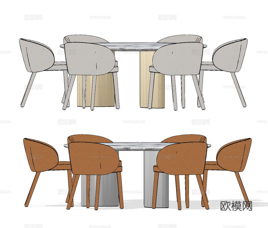现代大理石圆形餐桌椅su模型下载