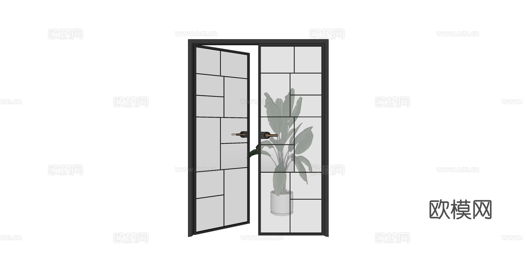 现代双开门玻璃门su模型下载