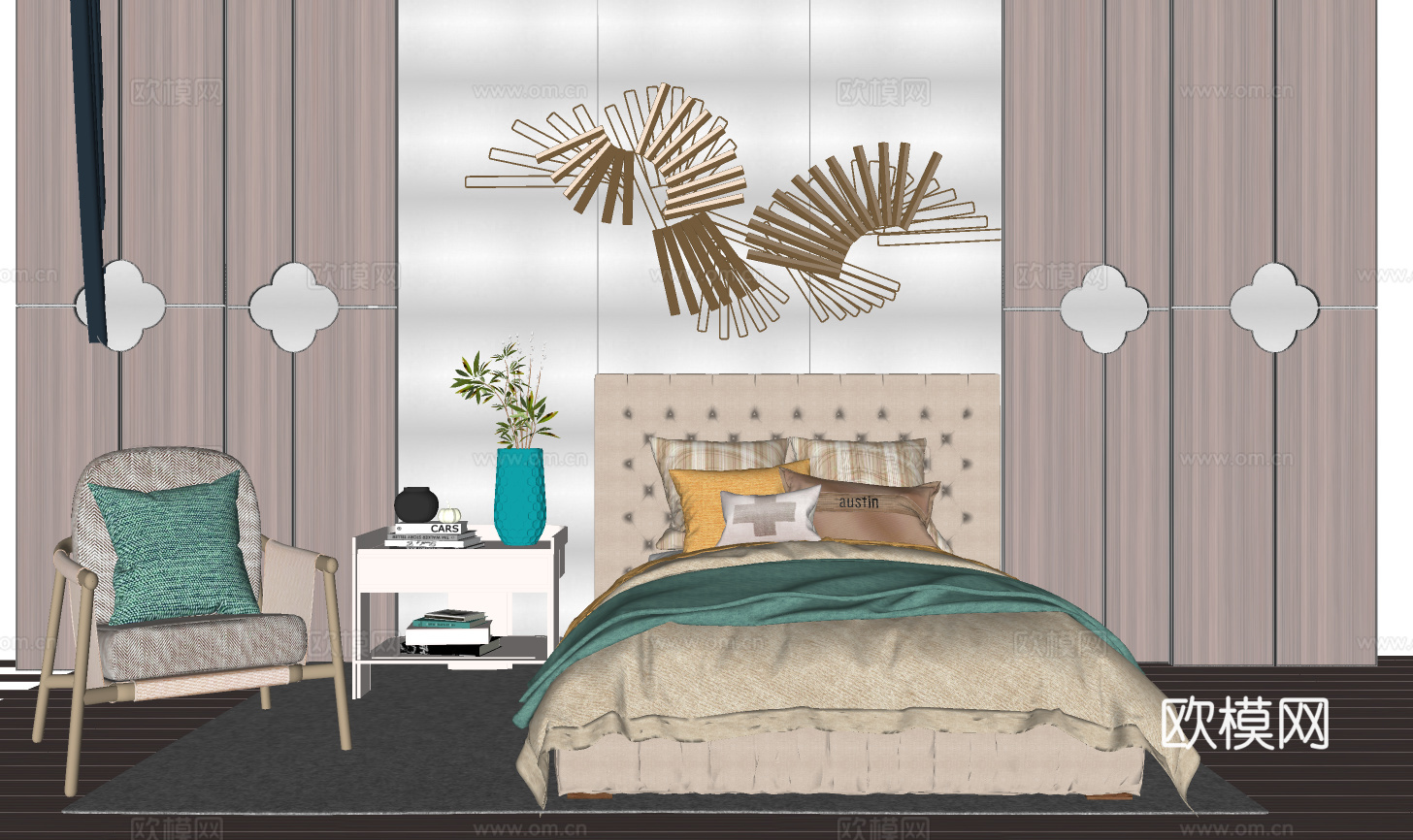 现代布艺双人床su模型下载下载