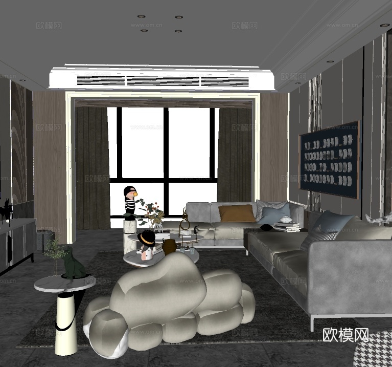 现代客厅su模型下载