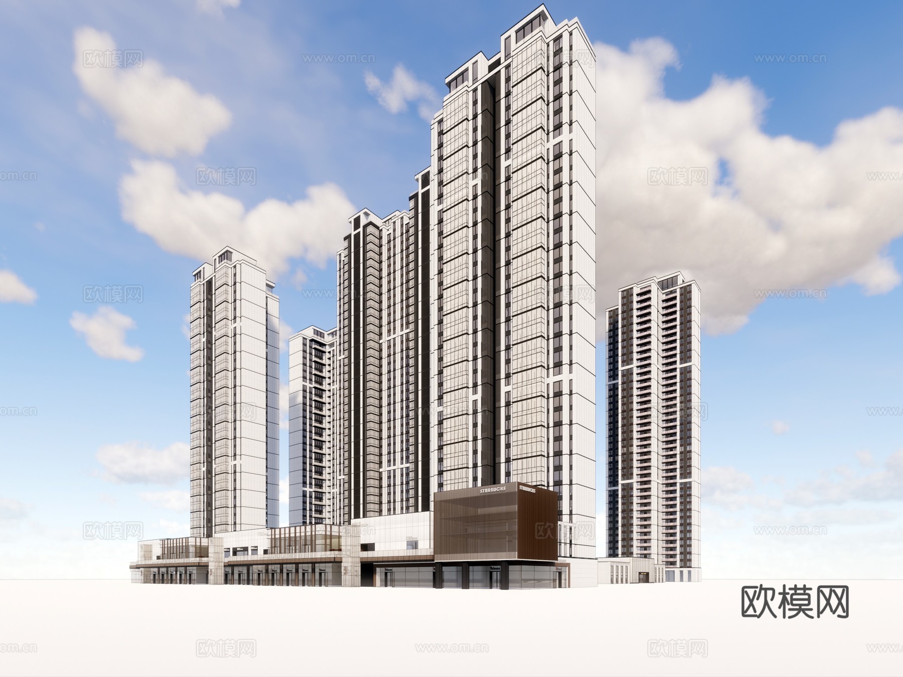 现代高层住宅小区外观su模型下载