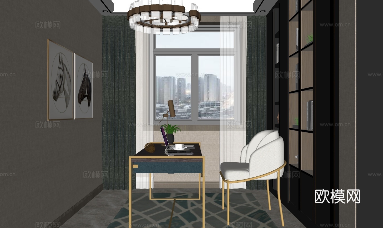 现代书桌椅su模型下载