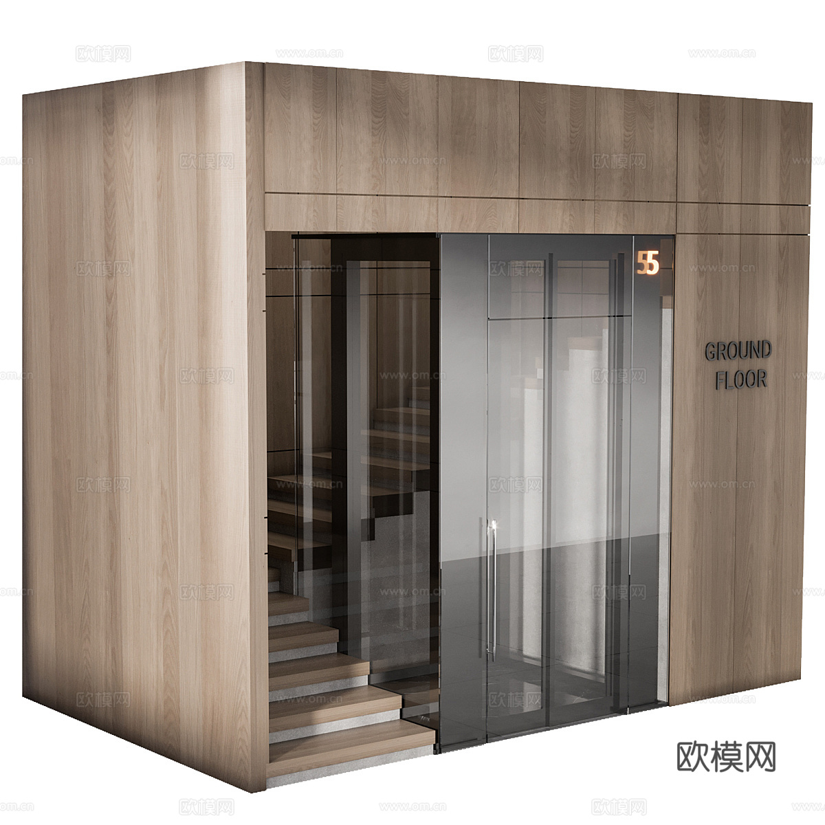 现代极简电梯和楼梯组合3d模型