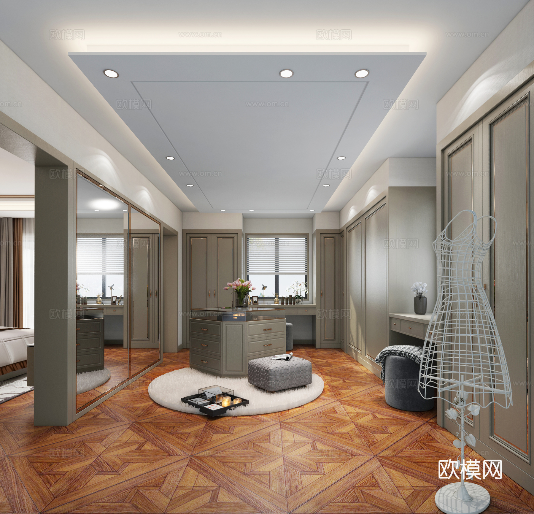 简欧衣帽间 岛台 毛毯3d模型