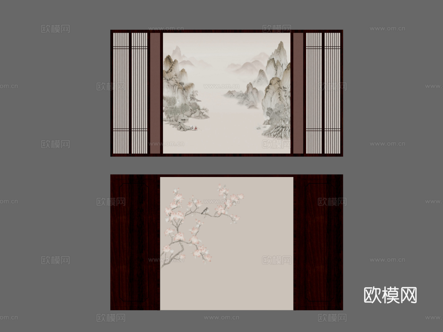 07新中式电视背景墙 沙发背景墙su模型