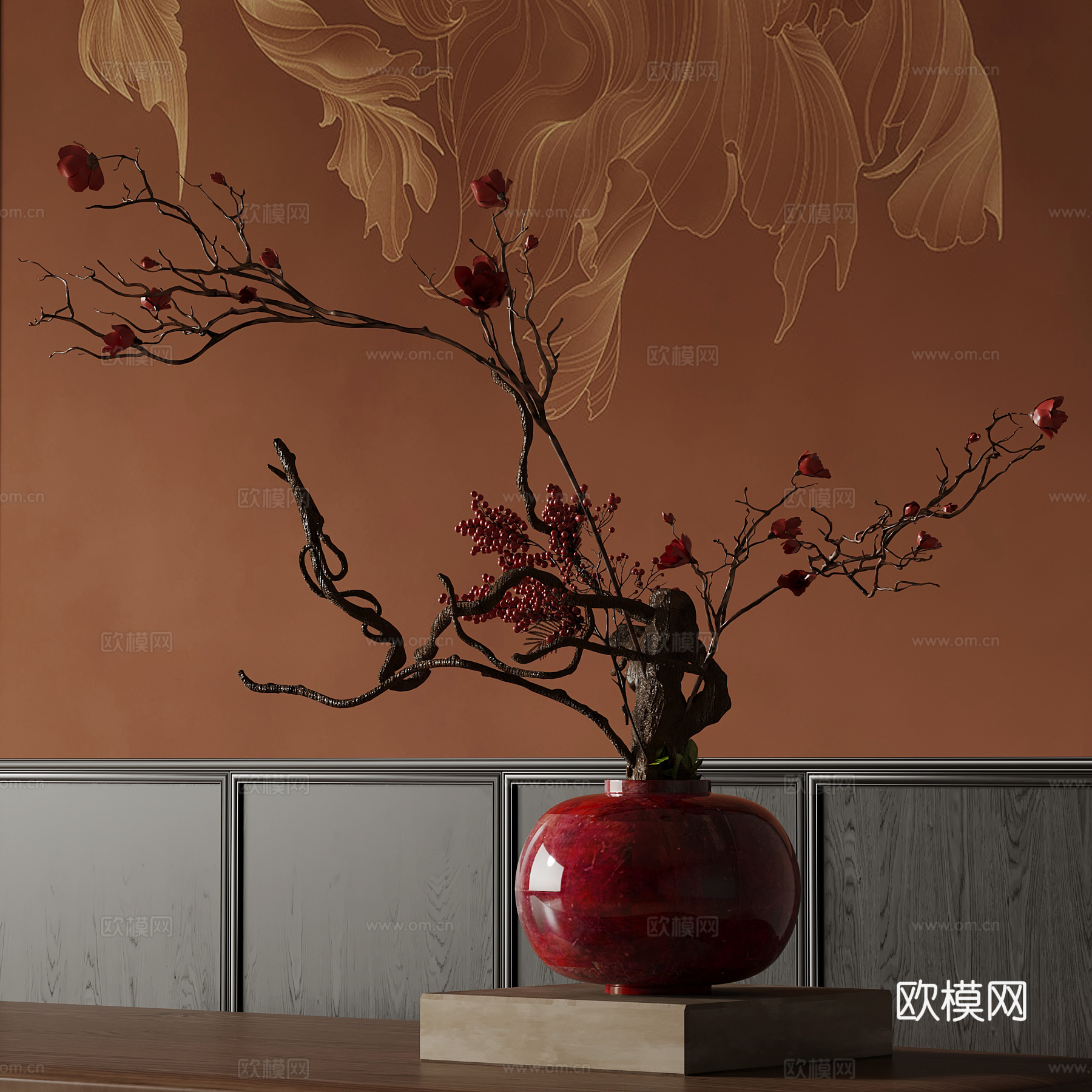 20新中式花瓶 花艺插花3d模型