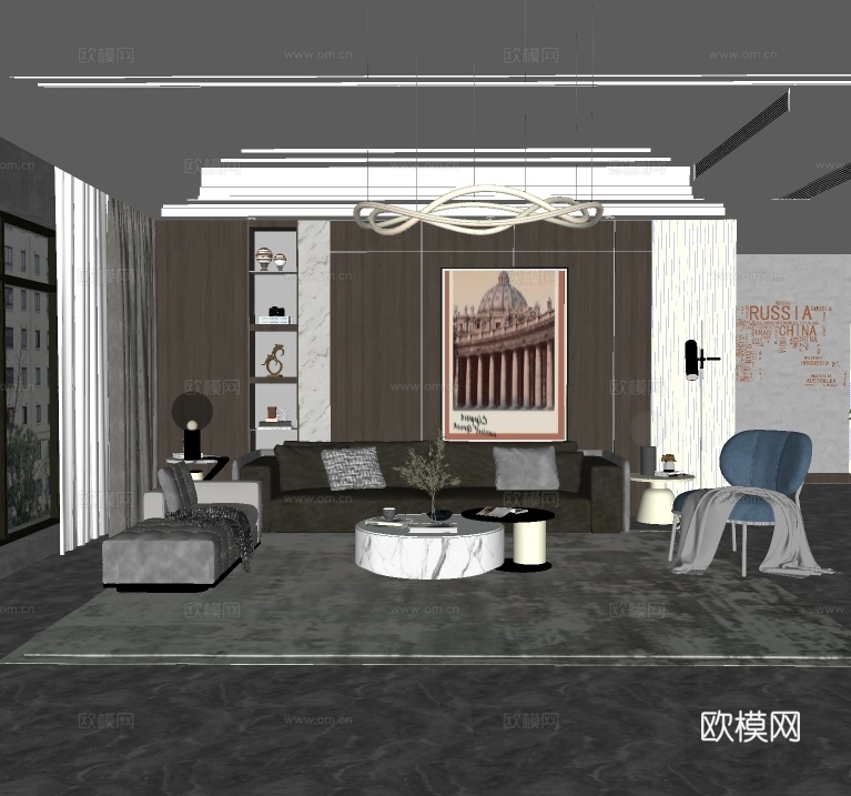 现代客厅su模型下载