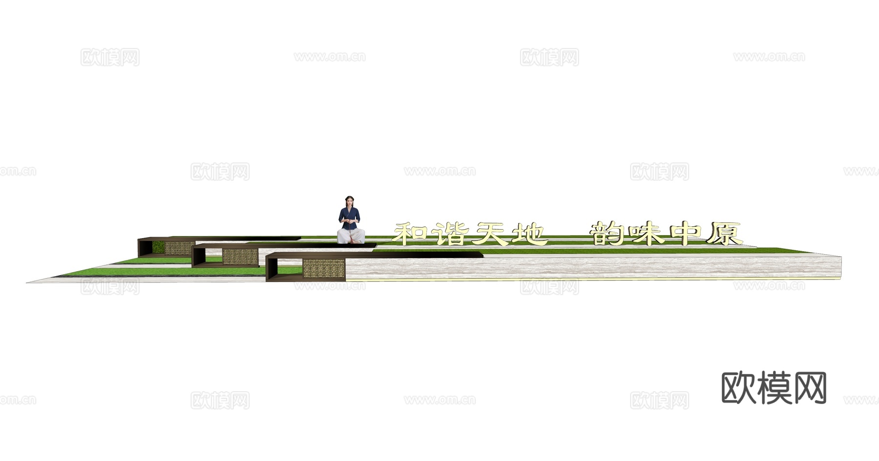 新中式户外长凳su模型下载