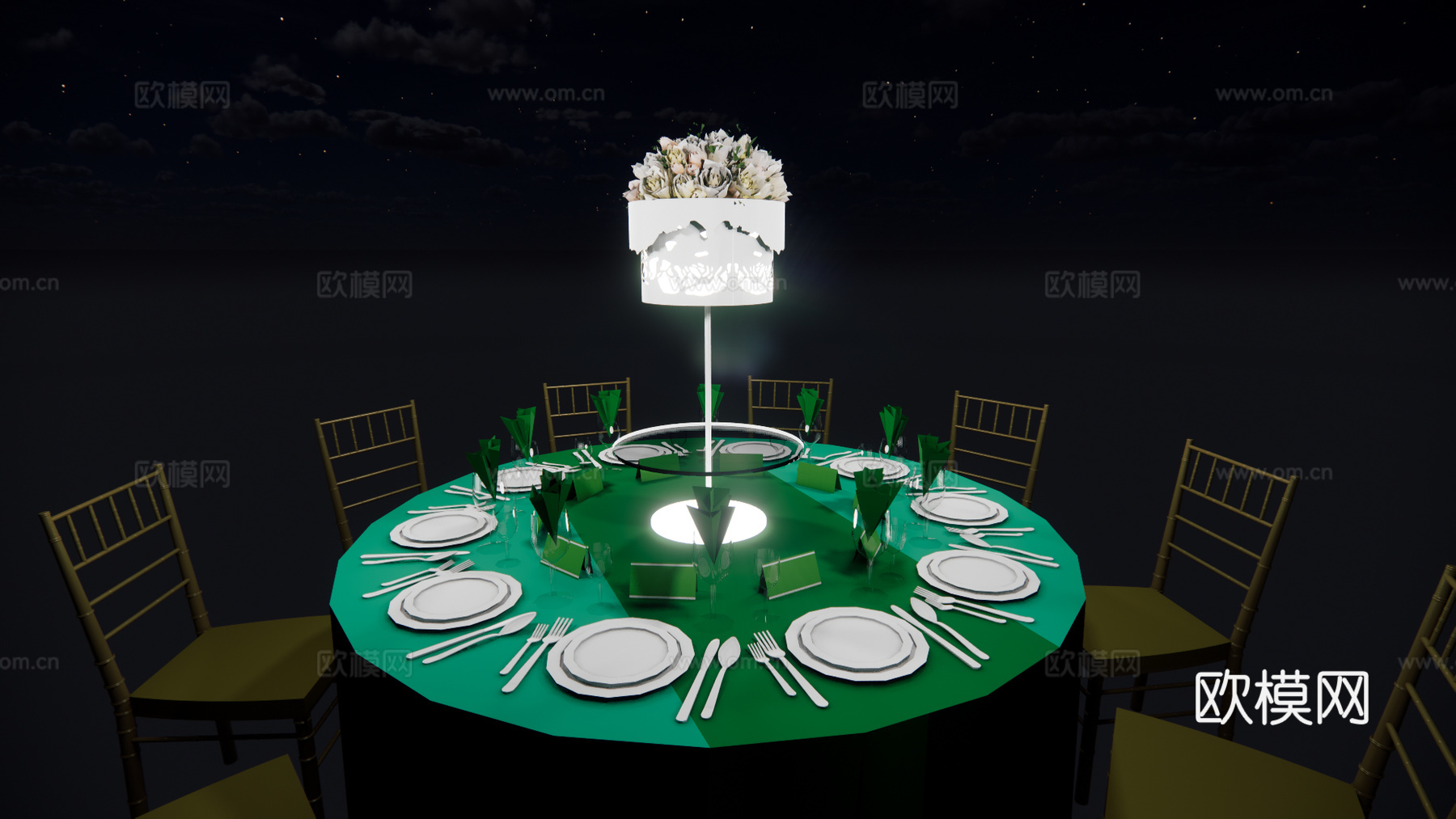 现代白色发光桌花摆件su模型下载