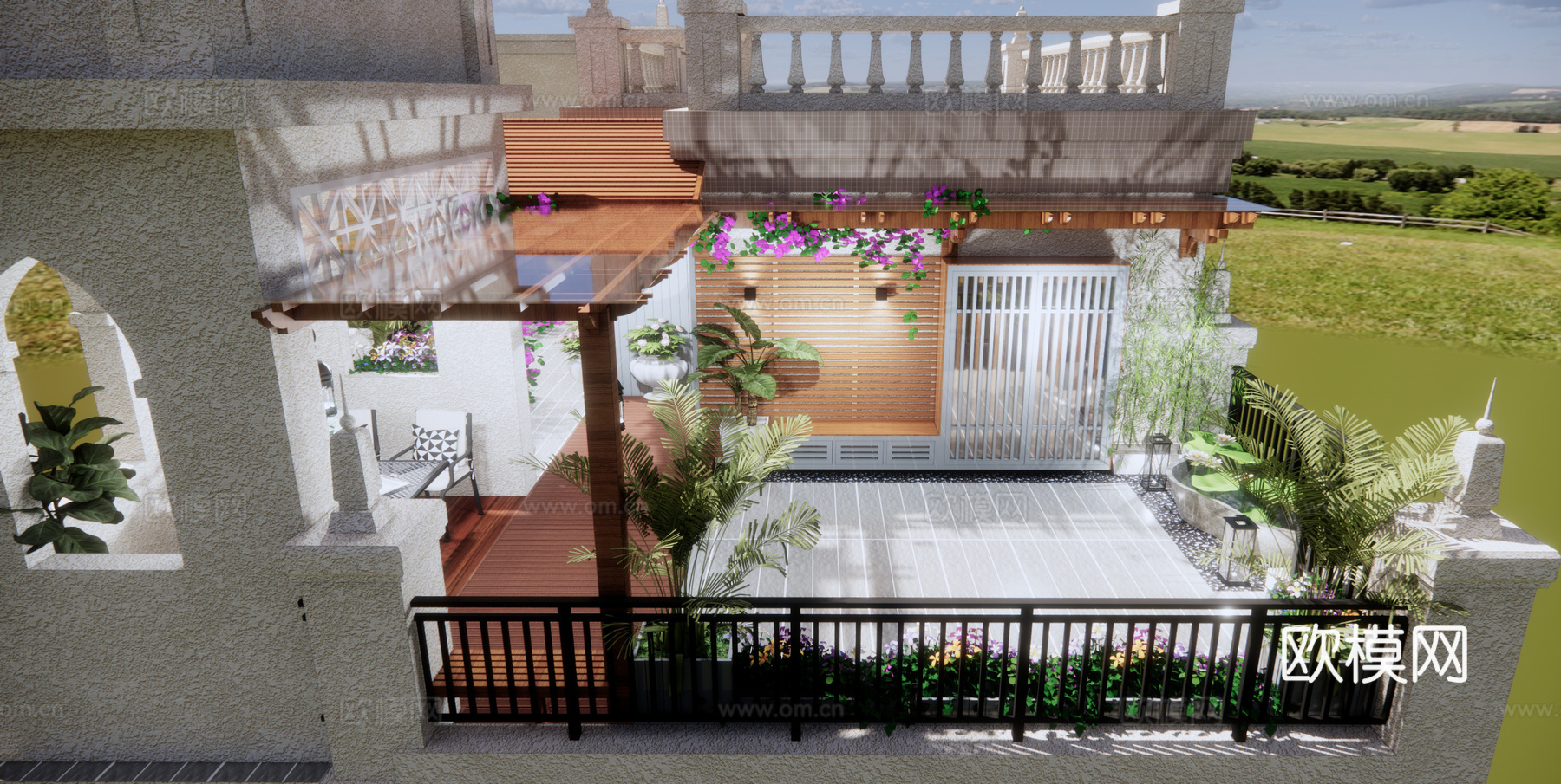 欧式屋顶花园su模型下载