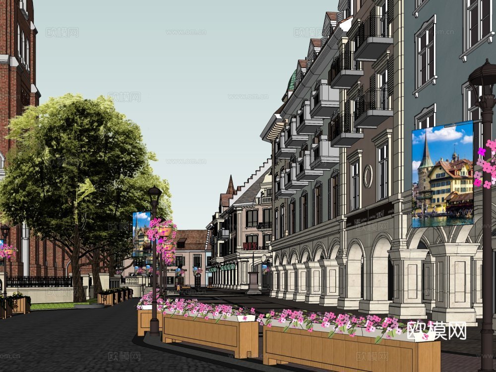 欧式商业街su模型下载下载（渲染图8）