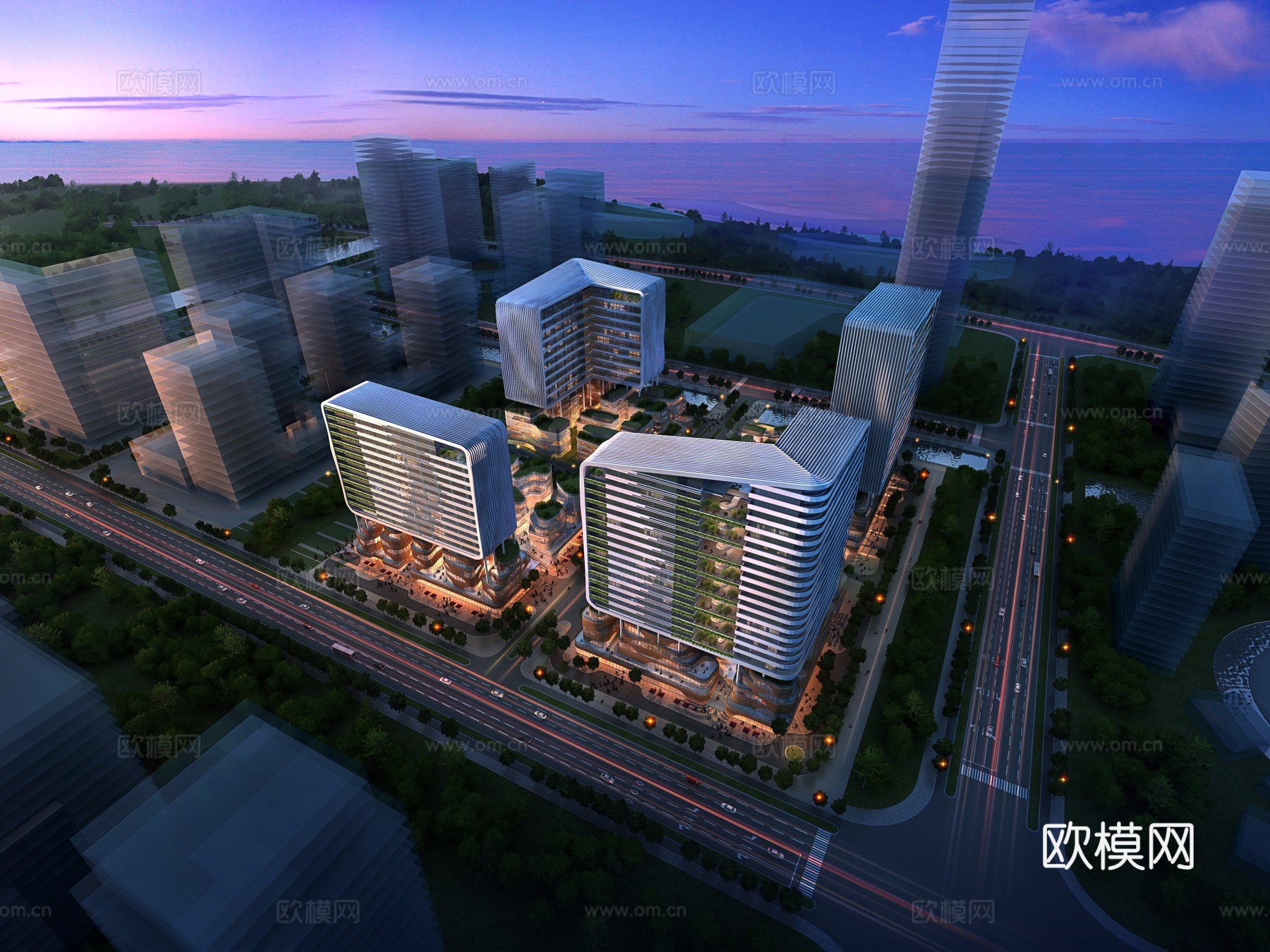 现代商业中心建筑外观su模型下载