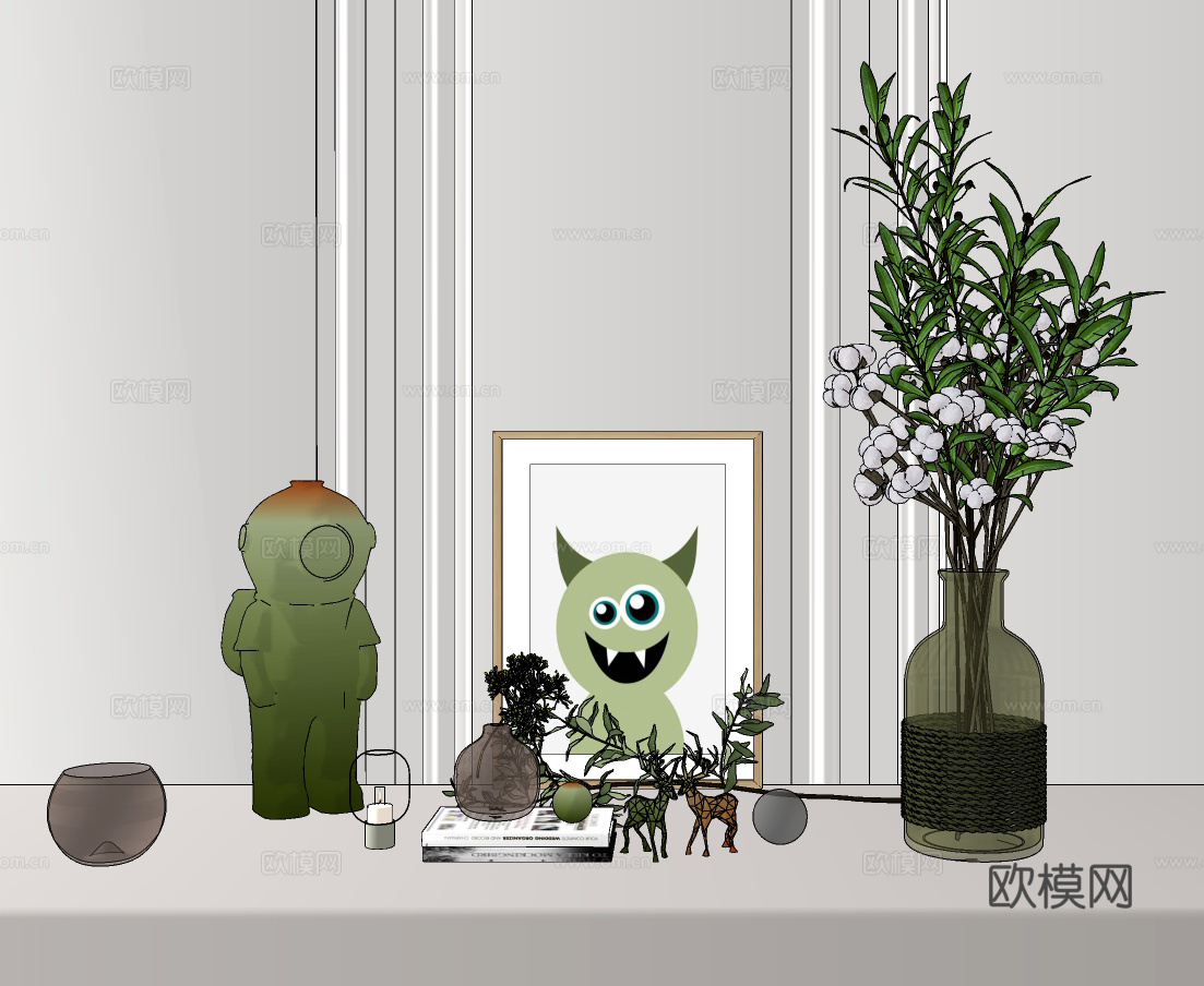 现代花瓶插花饰品摆件su模型下载
