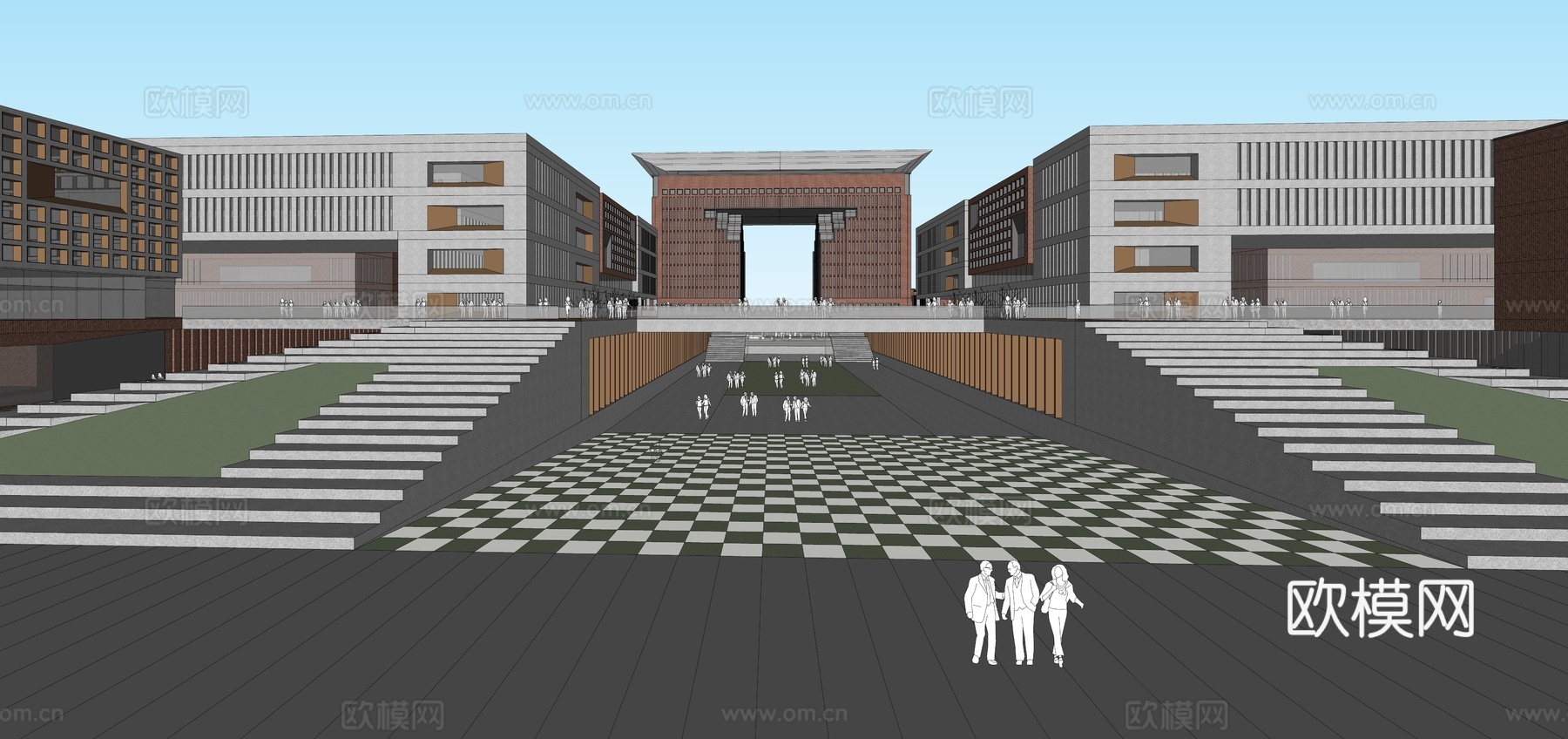 现代学校建筑外观su模型下载