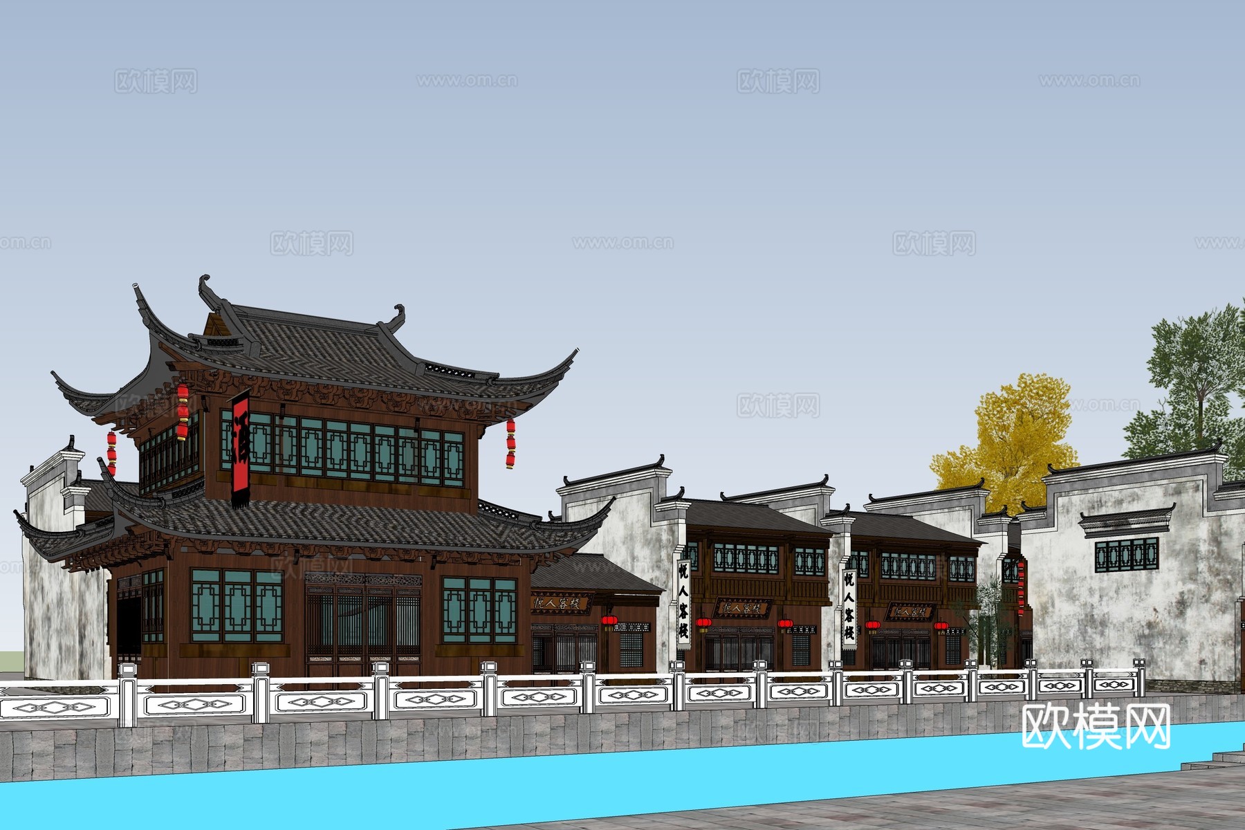 中式古建商业街su模型下载