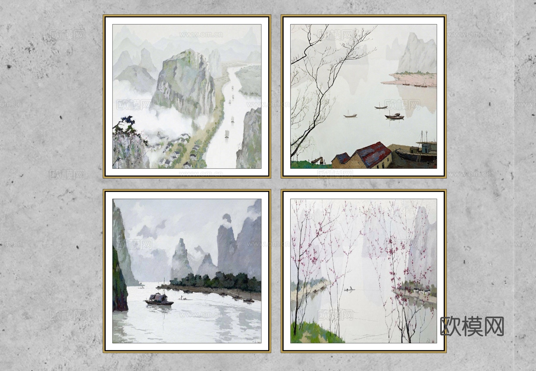 新中式装饰画su模型下载