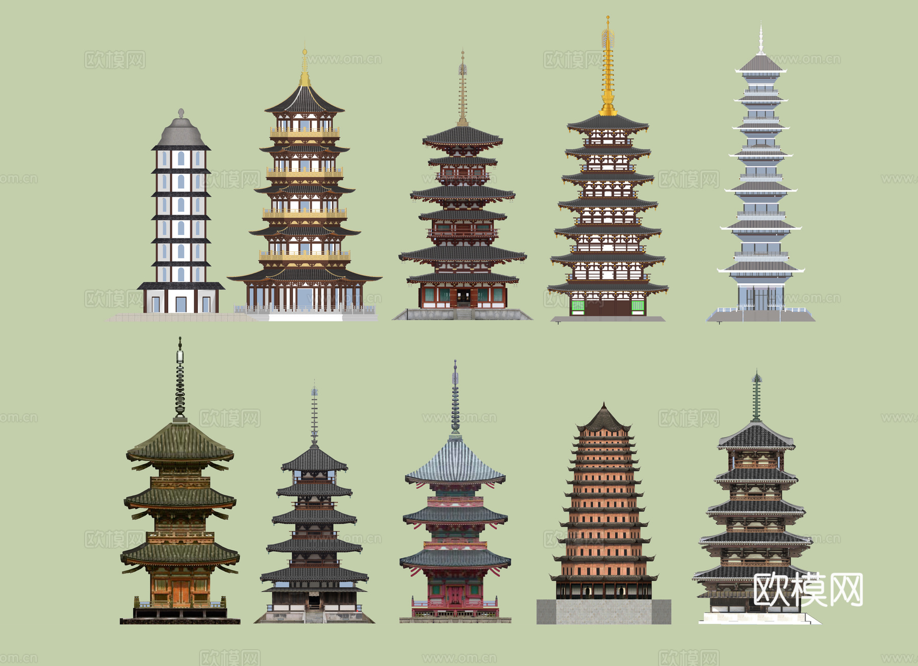 中式古建宝塔su模型下载