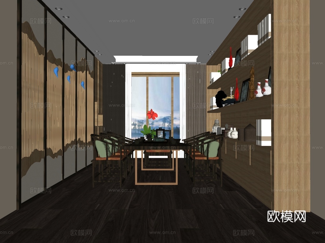 新中式茶室su模型下载