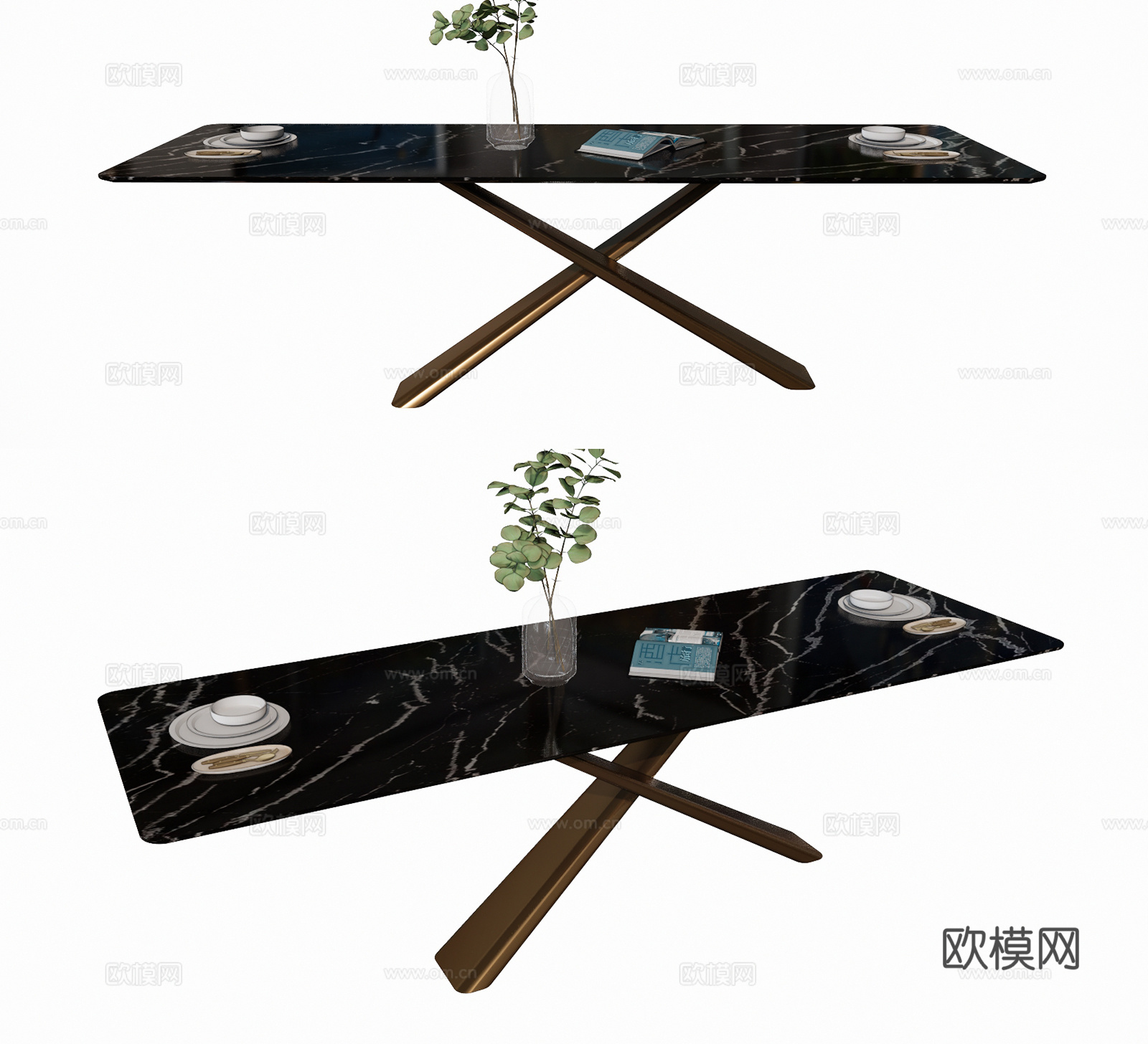 现代大理石餐桌su模型下载