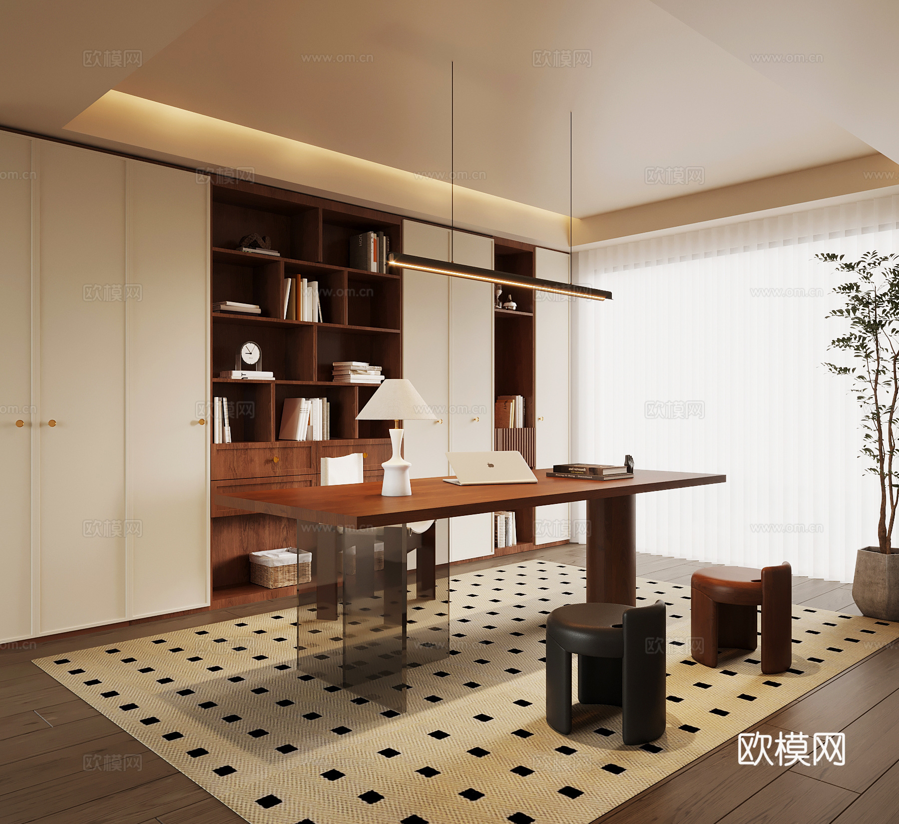06中古风书房 书桌椅 书柜3d模型