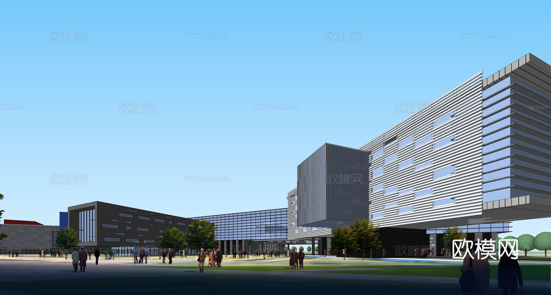 现代工厂建筑外观su模型下载
