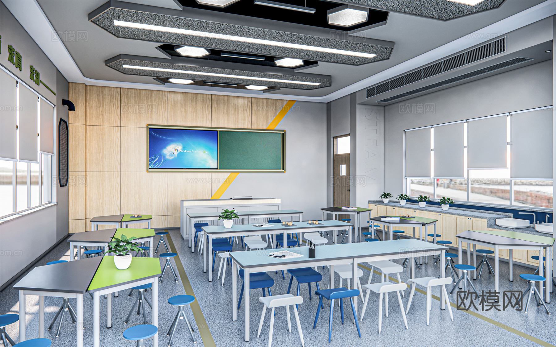 现代学校实验教室su模型下载