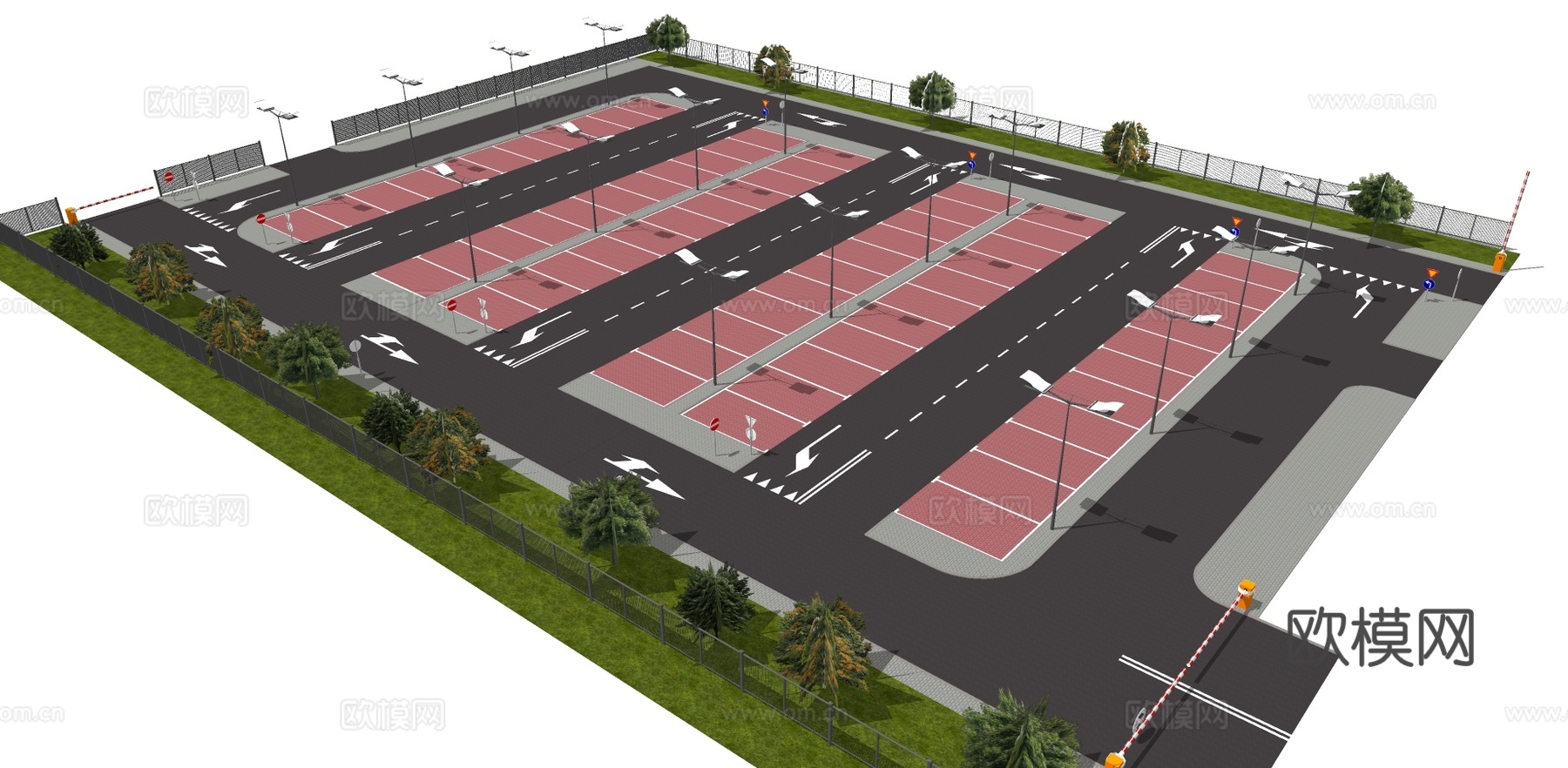 现代室外停车场su模型下载