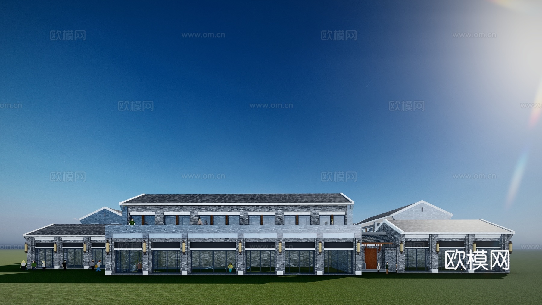 中式古建商业街su模型下载