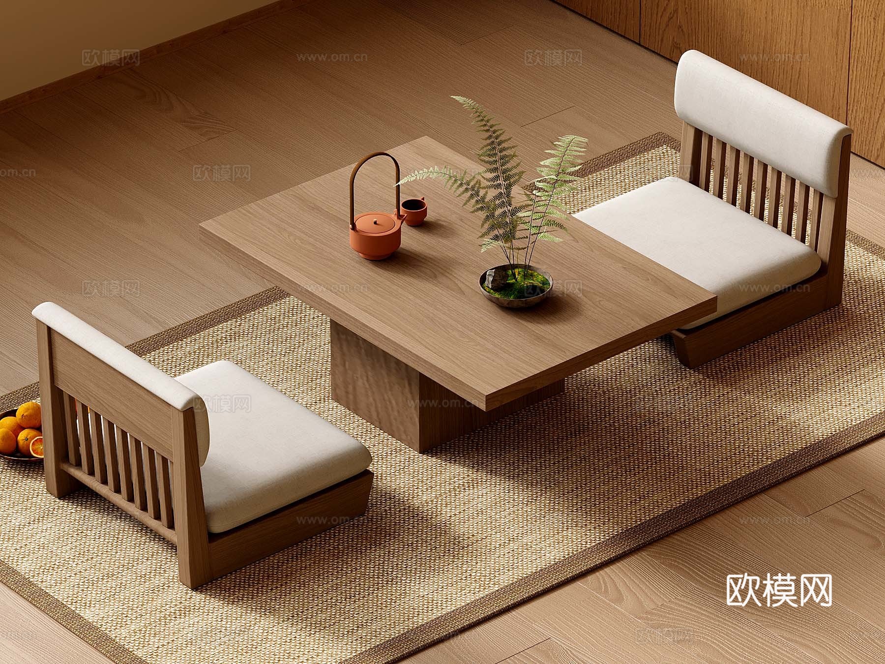 33新中式茶桌椅组合 蒲团 榻榻米坐垫3d模型