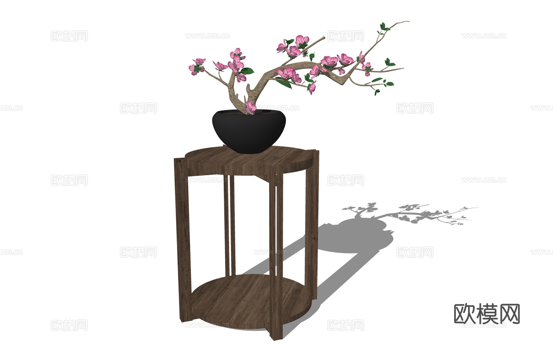 新中式花架盆景盆栽su模型下载