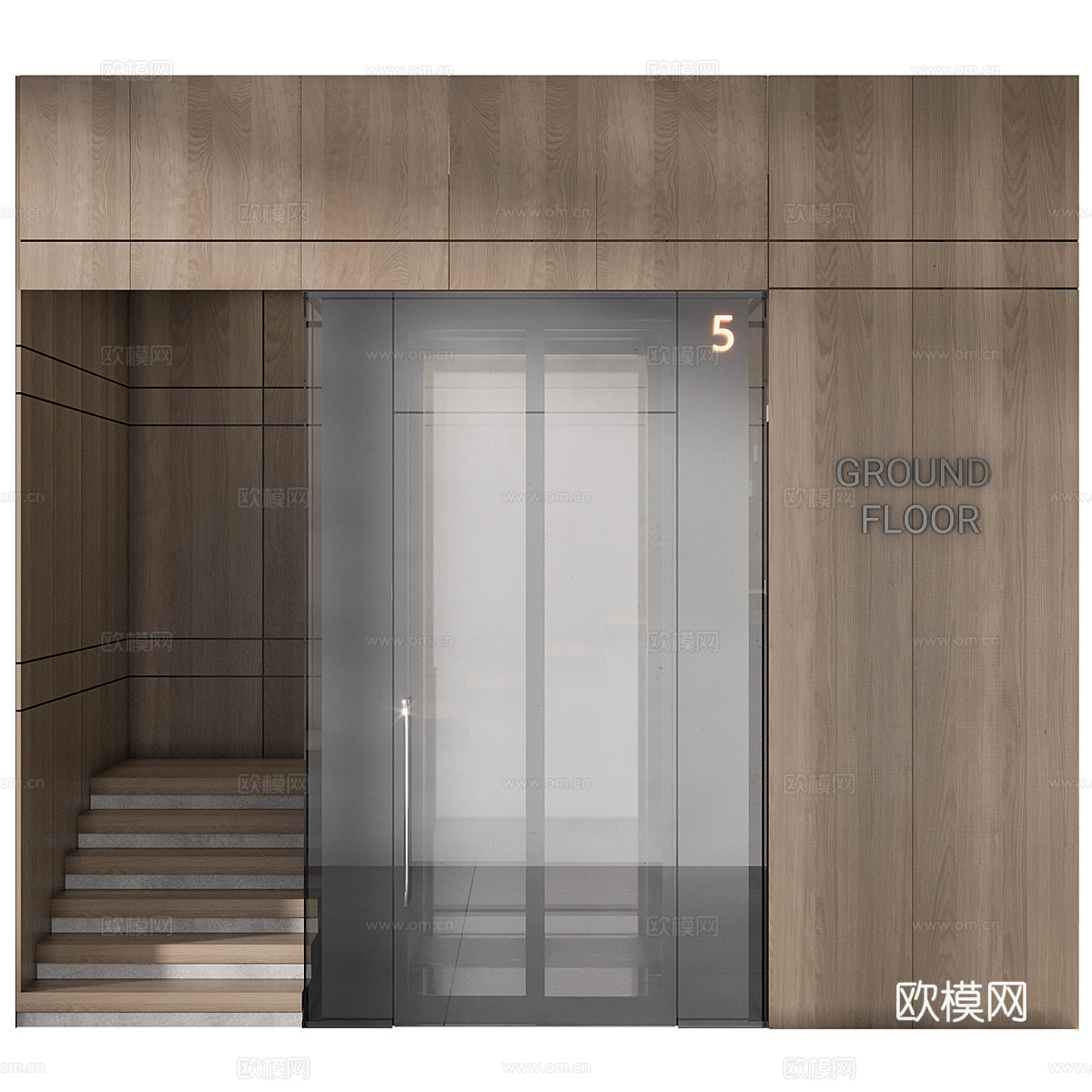现代极简电梯和楼梯组合3d模型