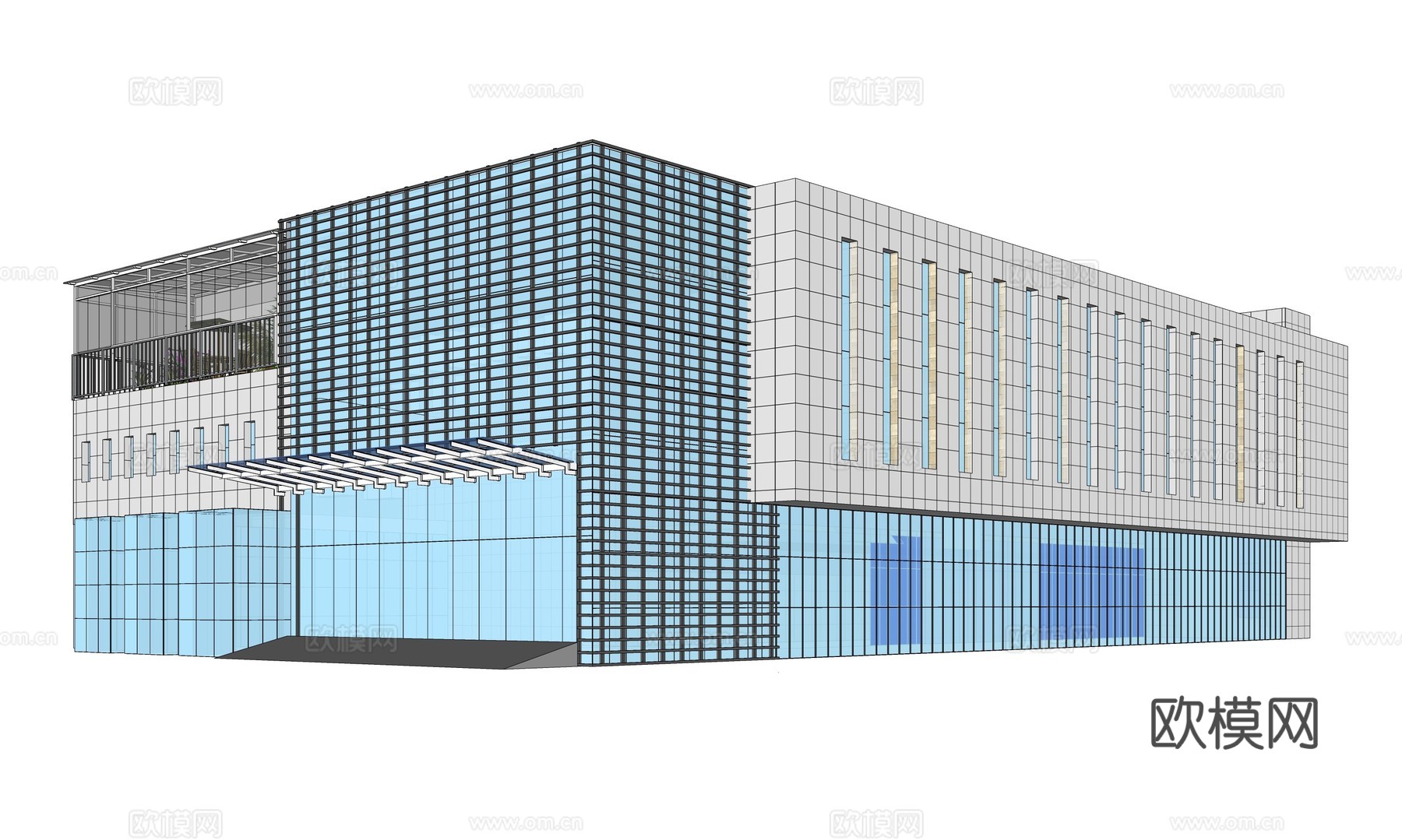 现代工业厂房建筑外观su模型下载