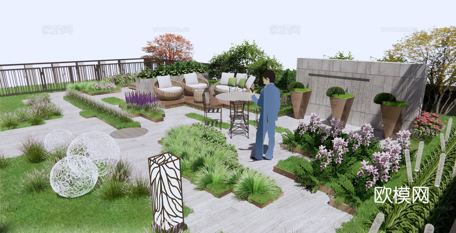 现代屋顶花园su模型下载